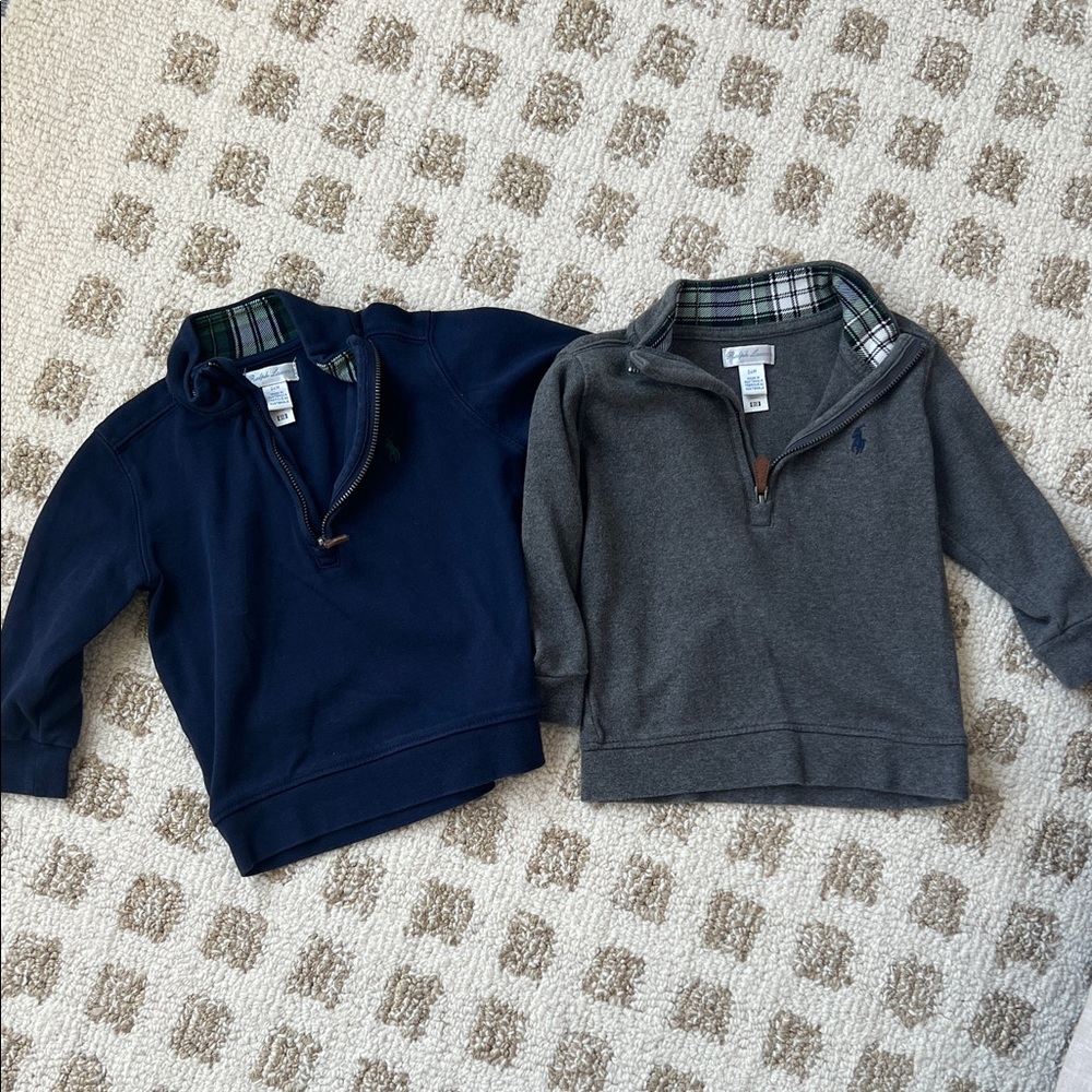 2 Ralph Lauren Kids Navy and Gray Half Zip Sweaters
